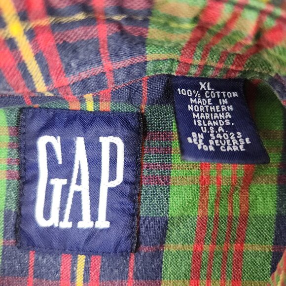 GAP Button Shirt Men's Extra Large Cabincore Cotton Green Red Blue Plaid Preppy - Picture 7 of 9